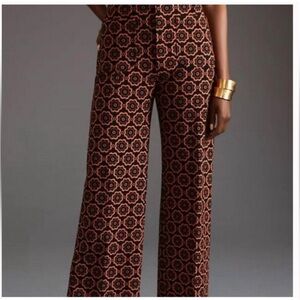 Anthropologie Colette Black and Brown Floral Wide Leg Pants